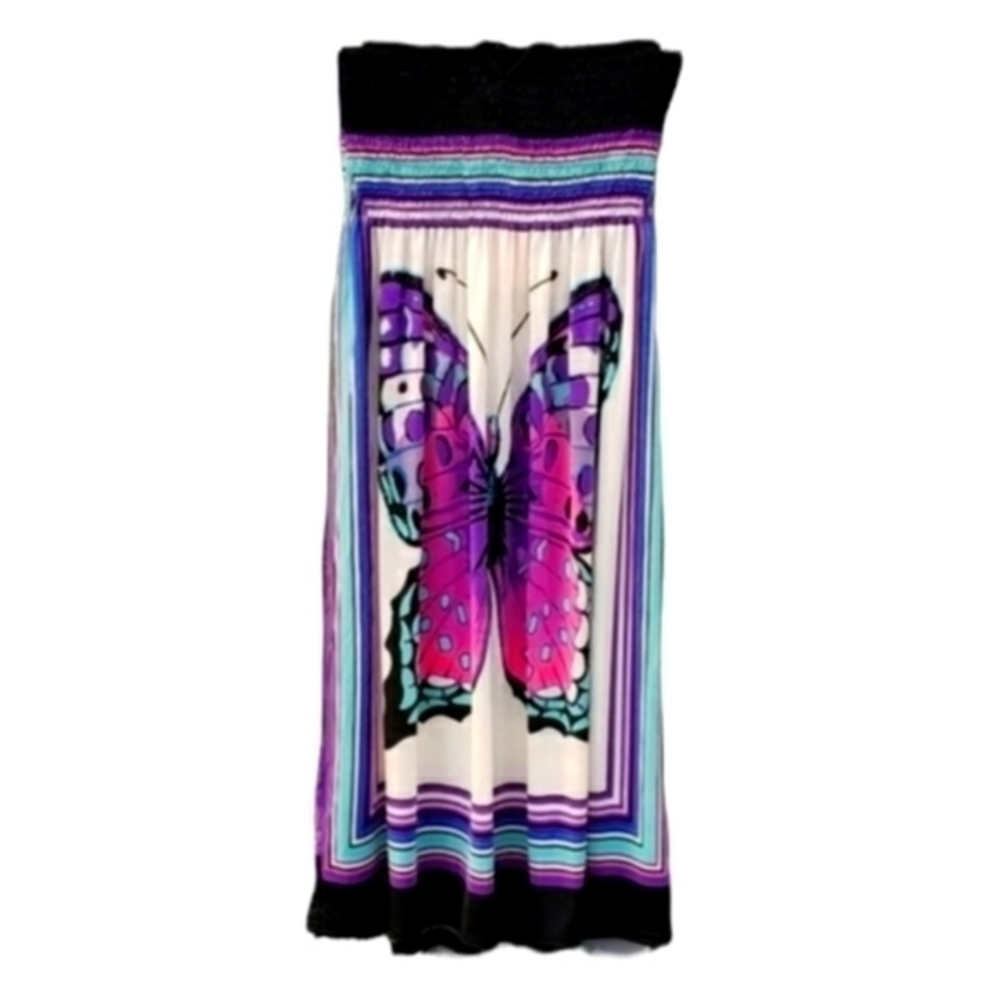 Second Skin NYC Silk Bohemian Hippie Butterfly Pullover Sundress Small‎ NWT